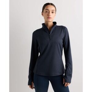 Quince | Black Flowknit Half-Zip Pullover Top